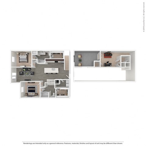 Two Bedroom 2 bathroom floor plan F at 601 Pax, Phoenix